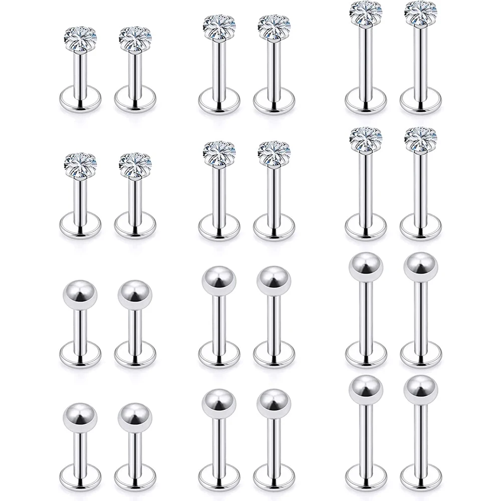 WKOUD 2 24 Pieces of 16G Lip Stud Jewelry Stainless Steel Perforated wkoud-2-24-pieces-of-16g-lip-stud-jewelry-stainless-steel-perforated