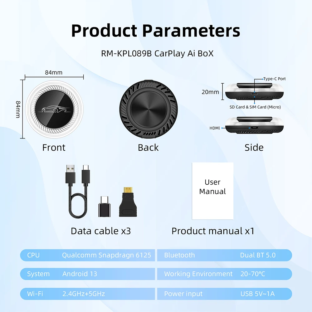 Wireless AI Box for BMW or Other Cars with Wireless CarPlay Android 13 System 8GB RAM 128GB ROM Dual WiFi 4G SIM and HDMI Output — view 6