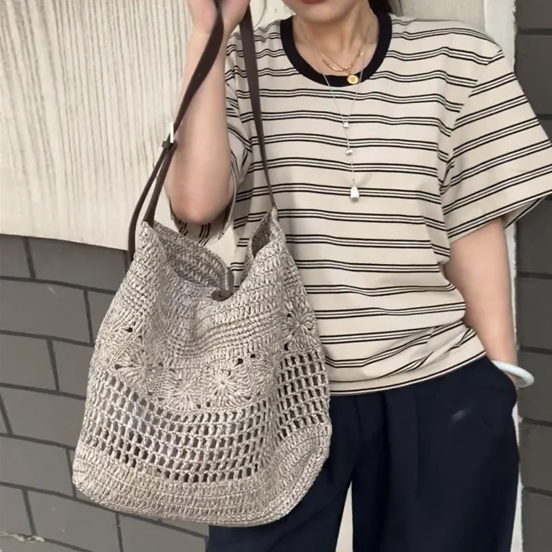 Bohemian Beach Straw Woven Bags For Women Luxury Designer Handbags Purses 2025 New In Hollow With Inner Pocket Underarm Shoulder