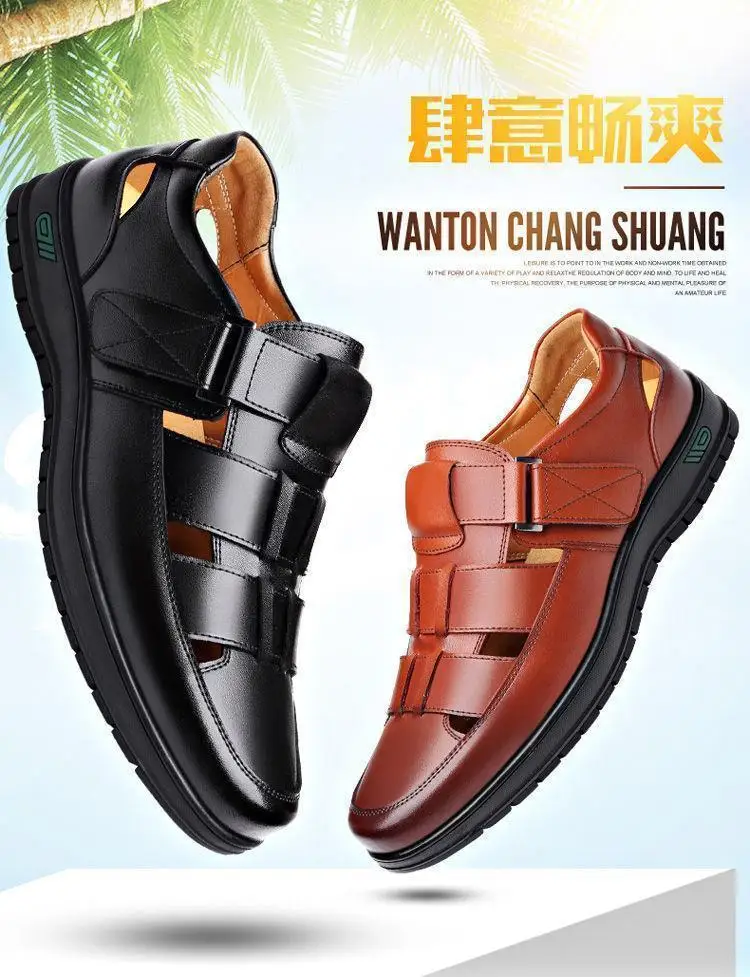 Leather Sandals Hole Shoes Summer Sandals Summer Hollow Leather Shoes Men Casual Sandals Breathable Hole Shoes Sandals Mens Sandalias Hombre Verano