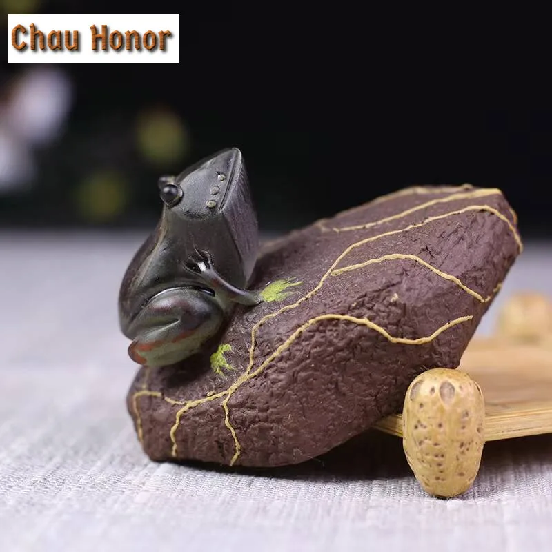 Creative Yixing Discoloration Purple Clay Lucky Frog Figurine Tea Pets Handmade Home Tea Ceremony Desktop Crafts Birthday Gifts