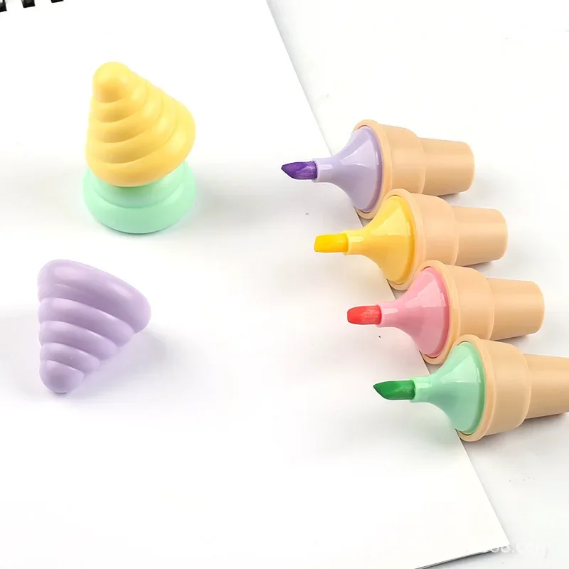 30PCS 크리 에이 티브 편지지 아이스크림 캐니스터 모양의 형광펜 귀여운 어린이 낙서 그림 형광펜