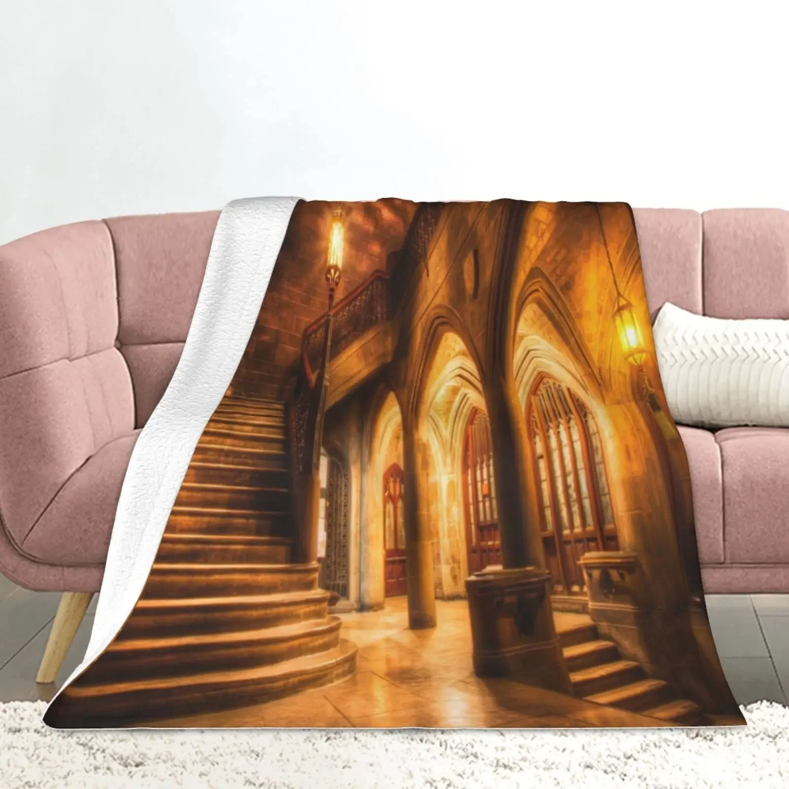 

Vintage Medieval Castle Pattern Flannel Throw Blanket Ultra-Soft Warm for Home Living Room Bedroom Sofa Decoration Kids Gifts