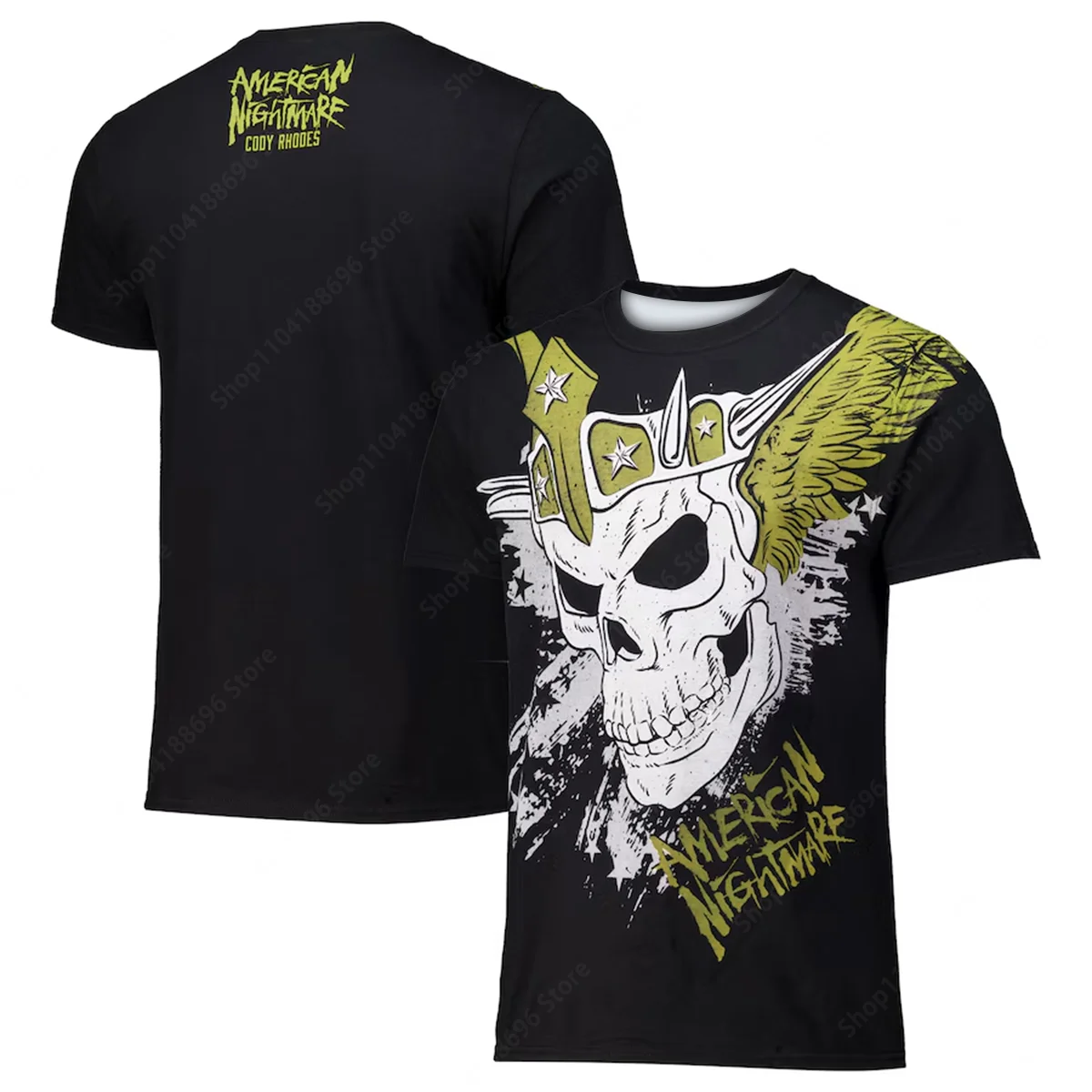 Men Women Round Neck T-Shirt WWE Cody Rhodes Crowned Skull Wrestler's Retro Style
