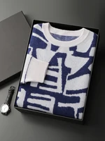 New Chic Men's 100% Cashmere Sweater O-neck Jacquard Pullover Thick Soft Warm Cashmere Knitwear Autumn Winter Casual Jumpers 2