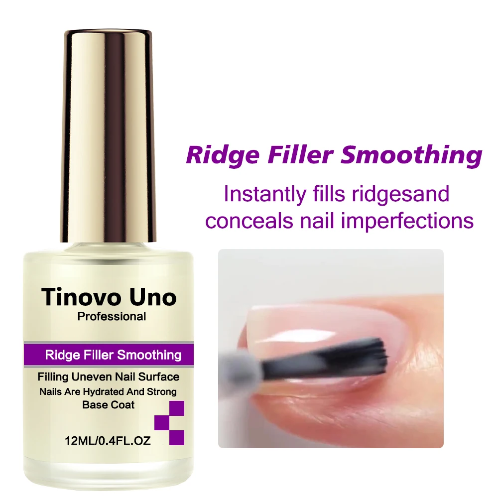Tinovo Uno Ridge Filler Smooth Base Coat Keratin Nail Strengthener Imperfections Concealer 12ML Manicure Repair Damaged Nails