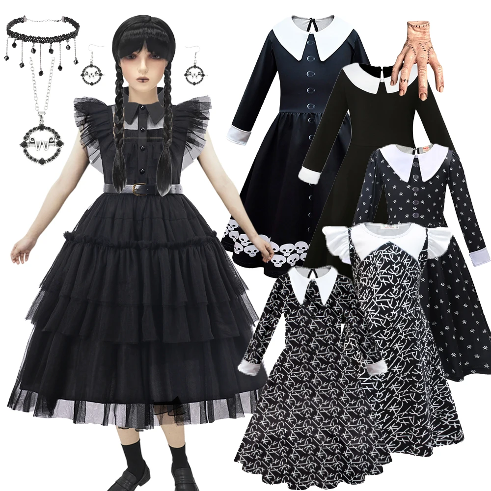 Disfraces de Halloween, vestidos de Merlina Addams para niñas