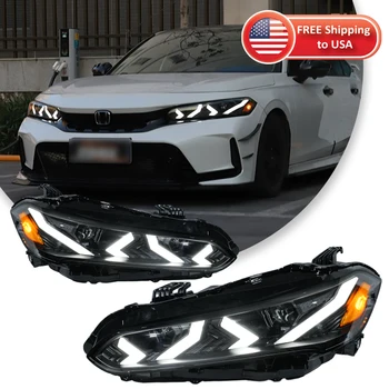 Car Lights LED Headlight Assembly For Honda Civic 11th Gen 2022-2023 Start-up Dynamic Turn Signal 4-Lens Head Lamps, 1Set
