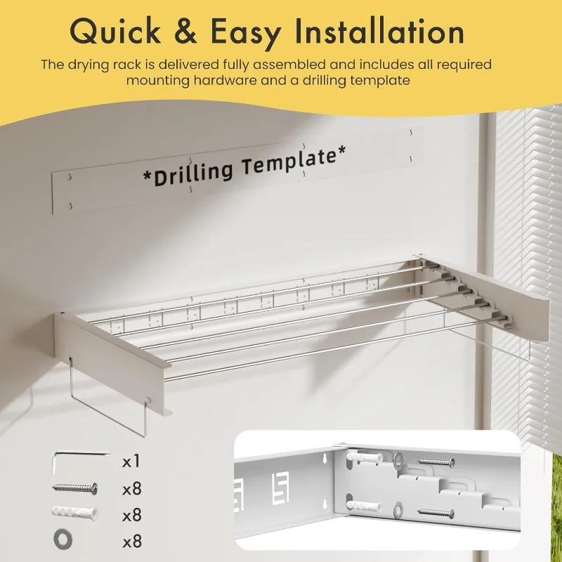 Laundry Wall Mounted Clothes Drying Rack, 40 INCH Wide, 60lbs Capacity,16.4 Linear Ft,Foldable Clothing Drying Rack 4