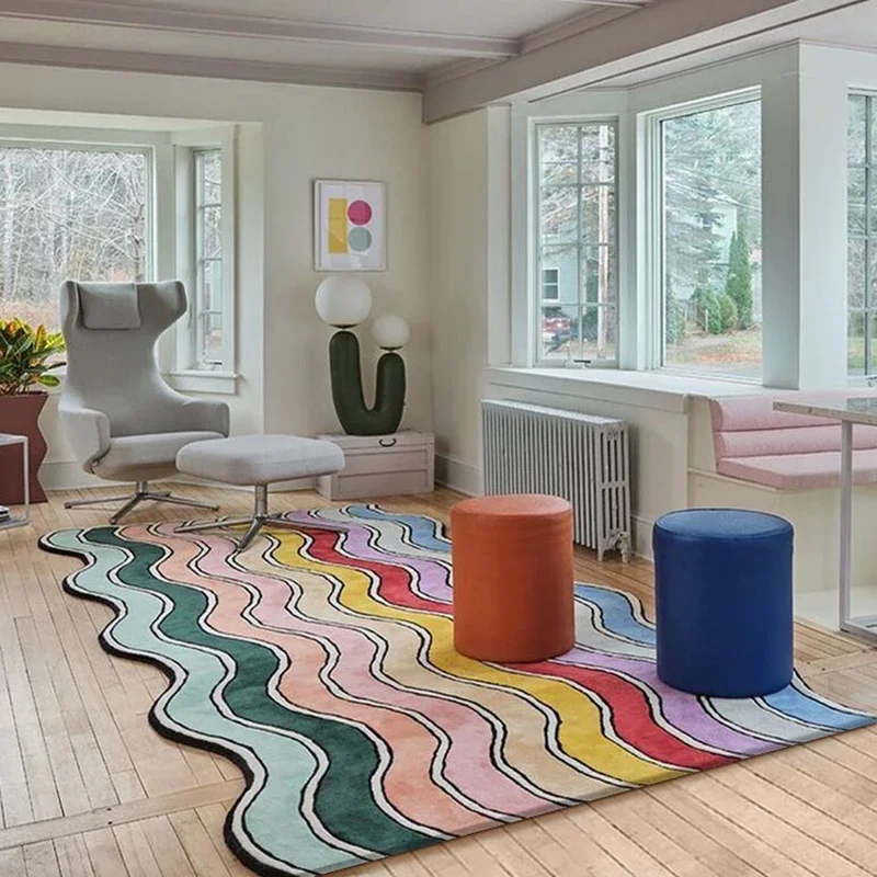 

Rainbow Carpet for Living Room Decoration, Art Designer Rug, Bedroom Decor, Colorful Floor Mat, Handmade Custom Large Area Rugs