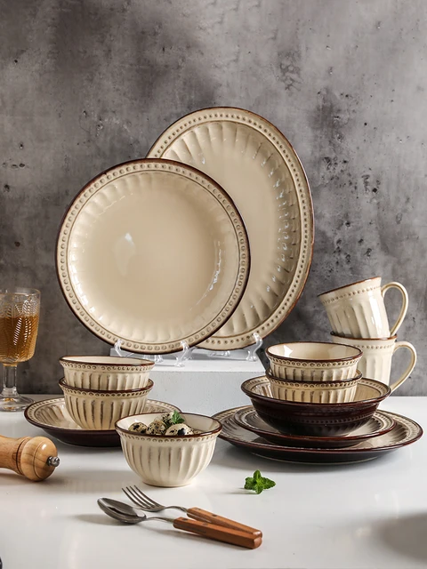 Set di piatti vintage americani per la casa ciotola di riso creativa piatto  piatto piatto piatto da tavola occidentale in ceramica europea - AliExpress