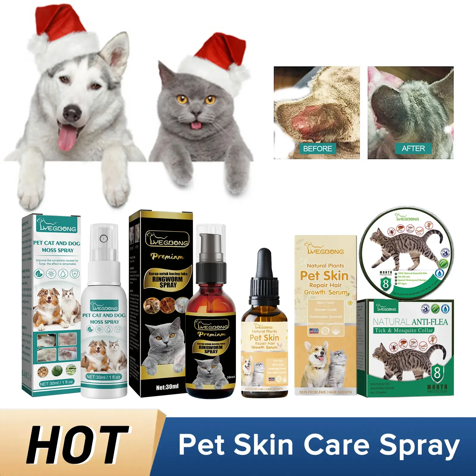 

Pet Skin Care Spray Dog Mites Ticks Killer Pest Control Cat Ringworm Treatment Itch Relief Antibacterial Pet Anti Flea Liquid