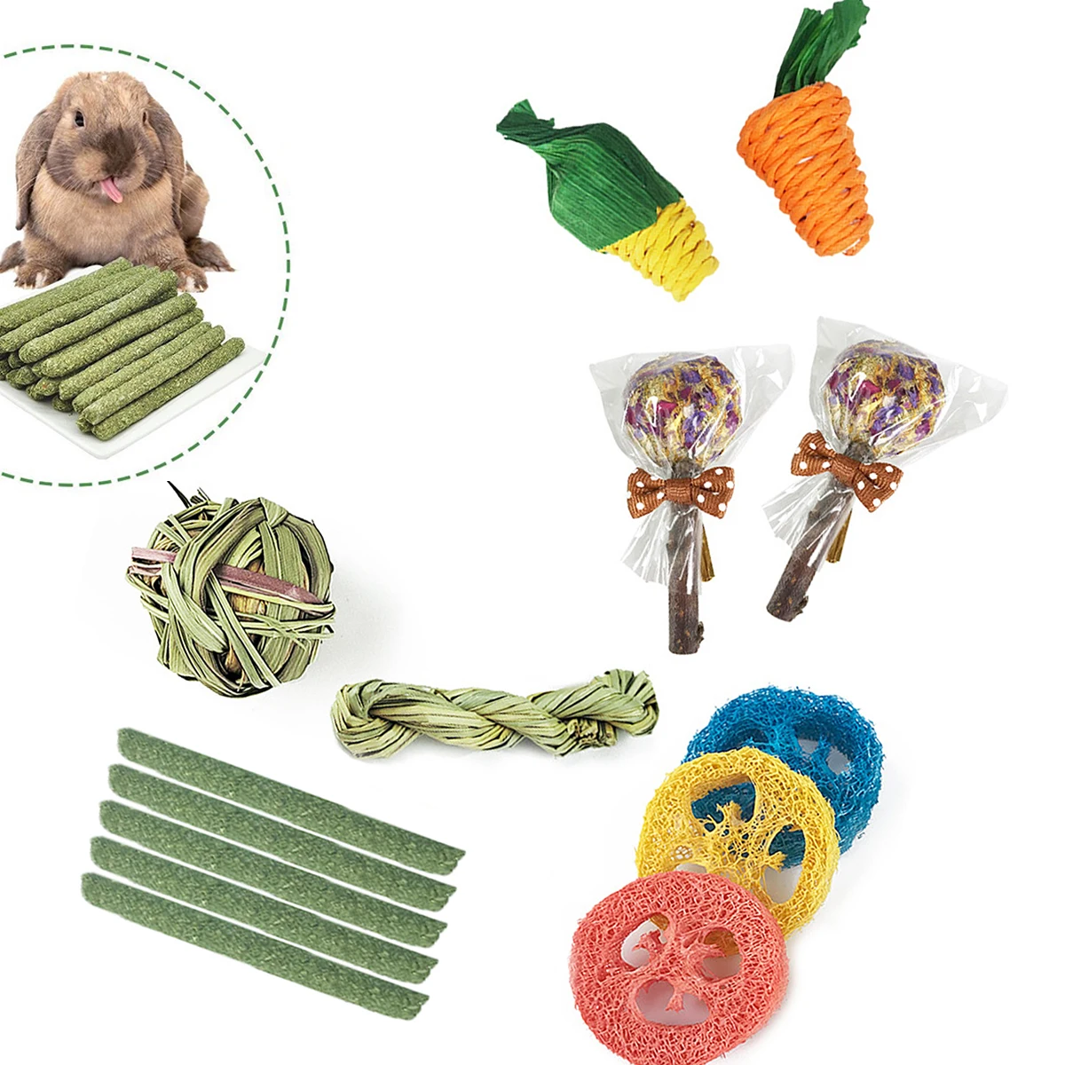 

14pcs Pet Toys Teeth Cleaning Toys Pet Chewing Sticks Hamster Teeth Grinding Combo Set Rabbit Teeth Grinding Sticks