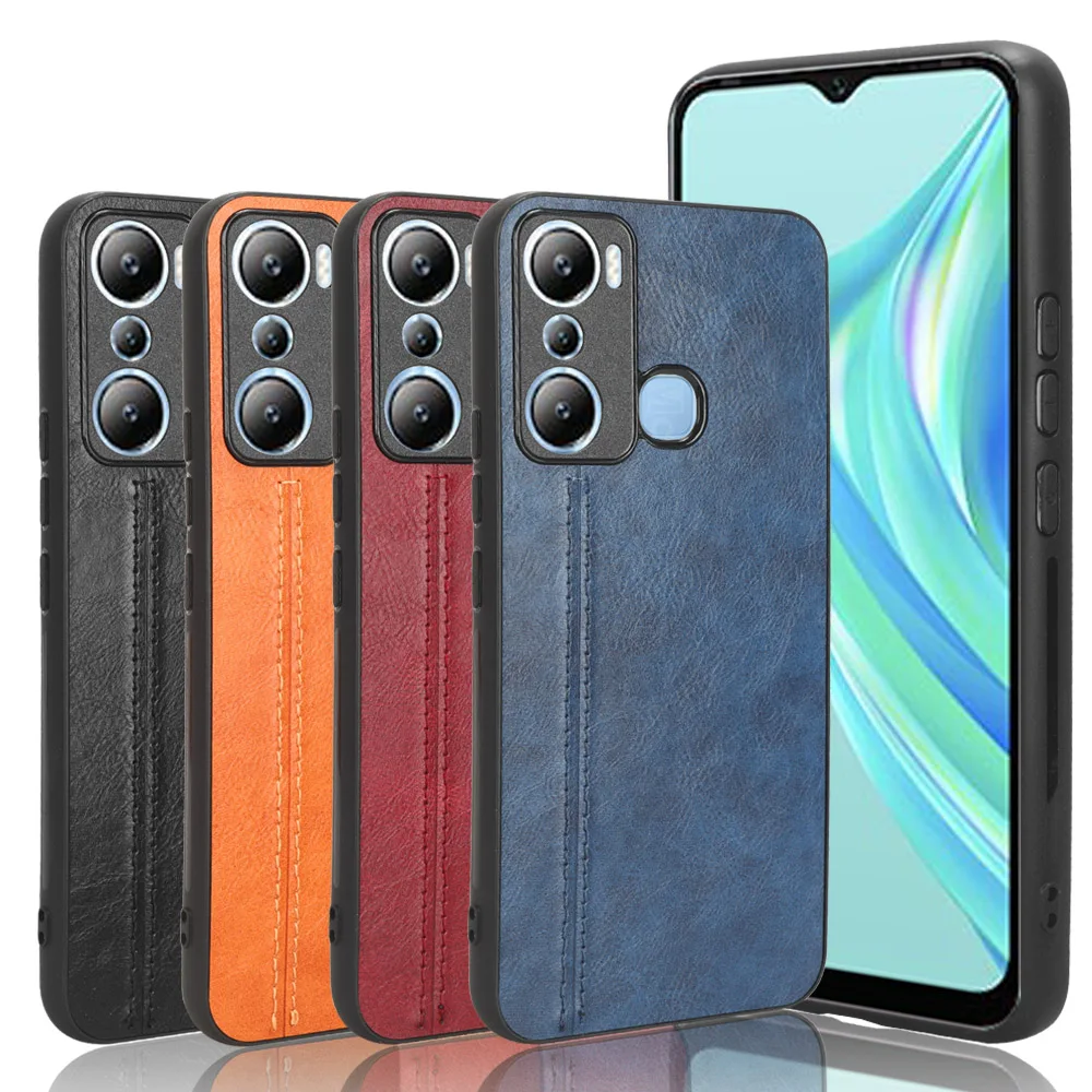 For Infinix Hot 20i Luxury Calfskin Pu Leather Lines Hard Back Cover