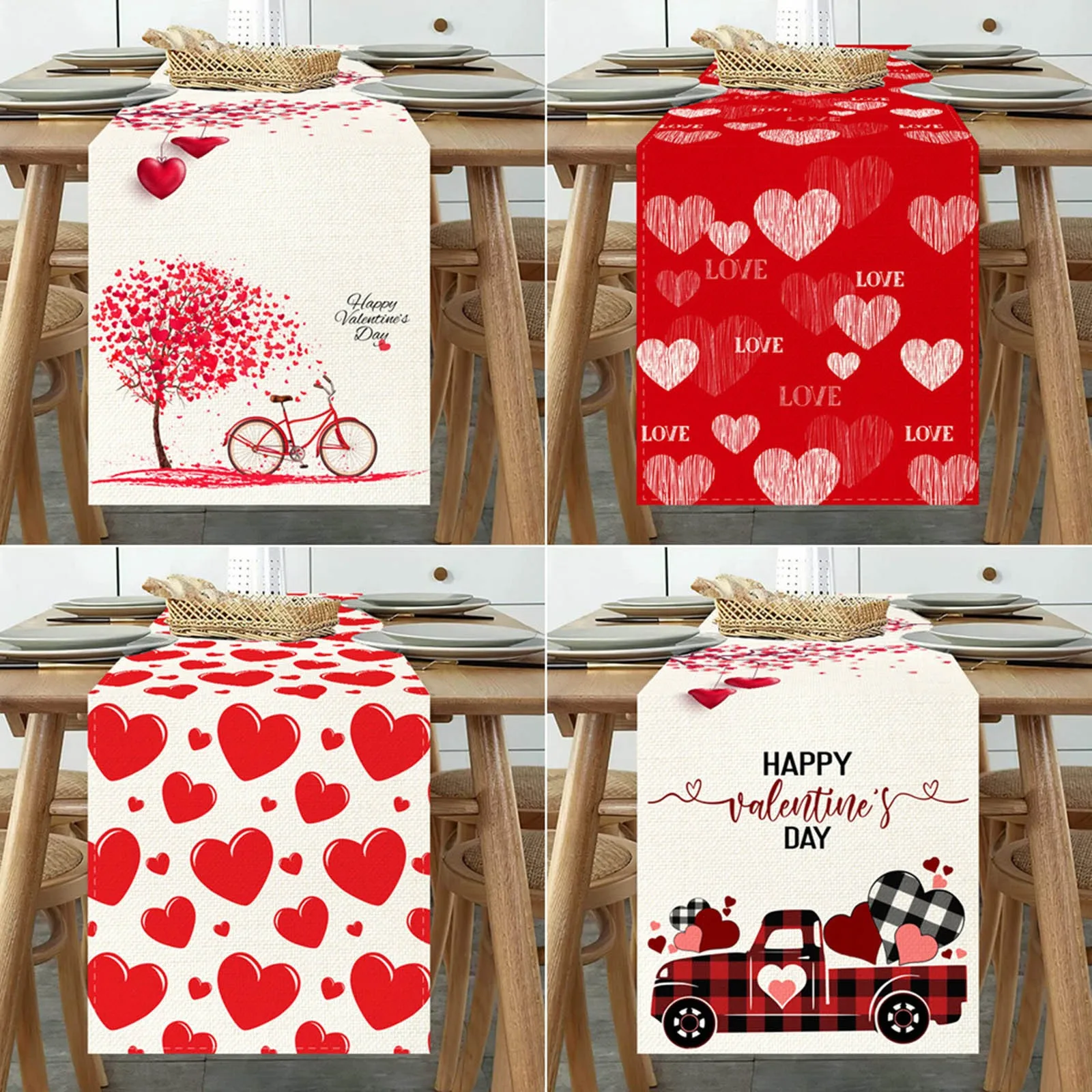 

Valentine's Day Linen Printed Table Flag Home Living Room Table Mat Festival Love Heat Insulation Table Cloth