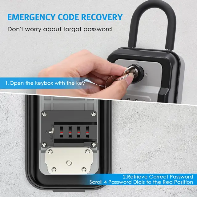 Outdoor Key Lock Box Waterproof Resettable Combination Lockbox with Spare Key Large Capacity Lock Box Portable Black Lock Box 4