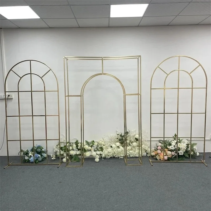 

New Wedding Gold Plated Screen Background Combination Frame Iron Arch Indoor Scene Decoration Props and Flower Racks