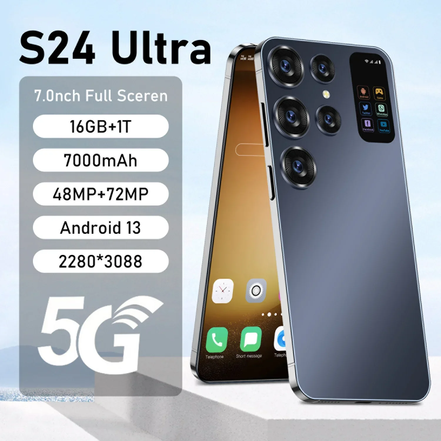 

S24 ультра 7,0 HD экран 16G + 1T смартфон 7000 мАч Android 13 Celulare с двумя Sim-картами разблокированное родительское пространство 4G смартфон бренда Global