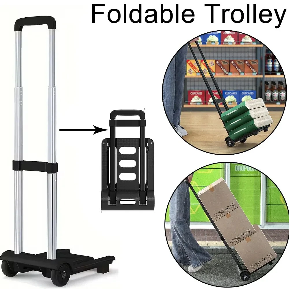 Foldable Shopping Cart Folding Hand Truck Portable Folding Luggage Cart Utility Adjustable Handle Heavy Duty Trolley