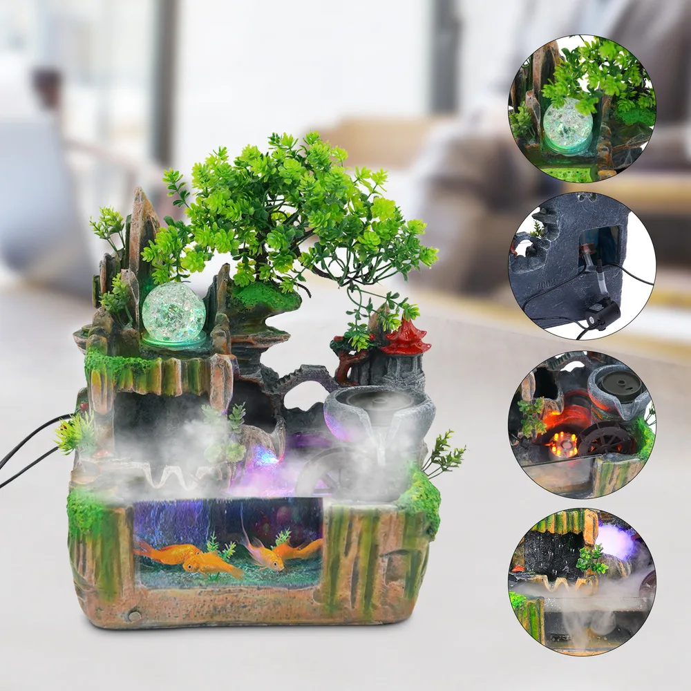 

110V Rockery Water Pump and Atomizer Fountain Indoor Colorful with LED Light Beads Lamp for Living Room, Bedroom, Office Decor