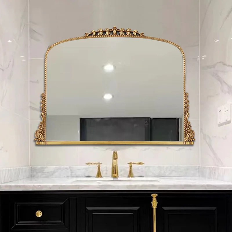 

French light luxury retro arched European style bathroom mirror hanging mirror bathroom dressing carved decorative