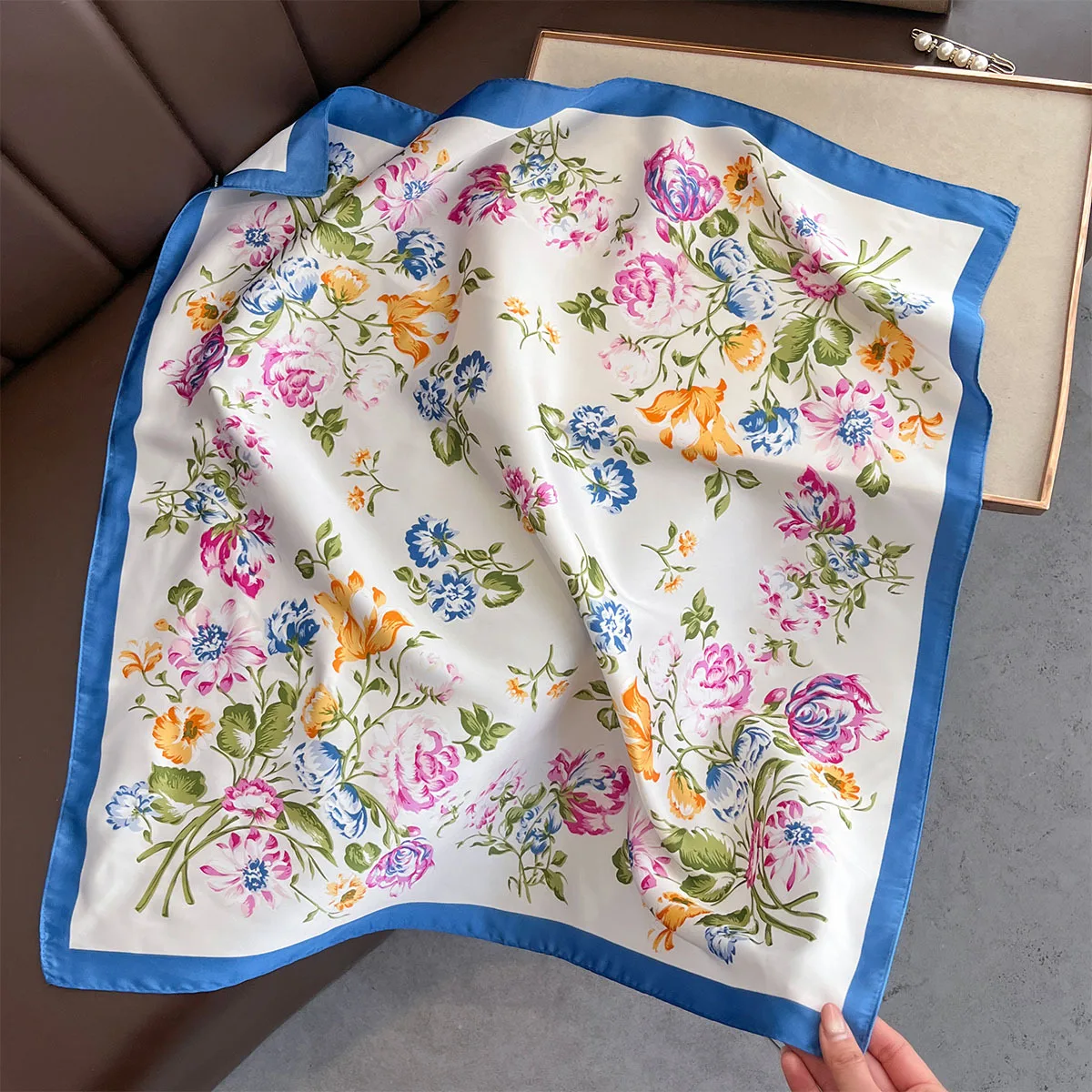 Yellow Lemon Print Square Silk Scarf - Fashionable Neck Tie & Decorative Neckerchief