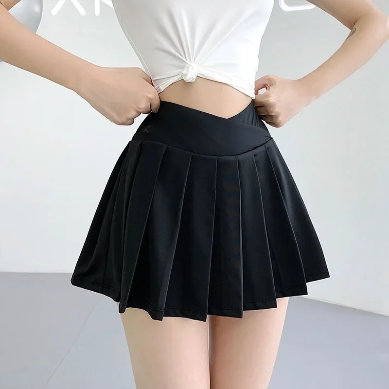 High Waist Yoga Shorts Skirts for Women Outdoor Sports Anti Exposure Tennis Skirts Folded Design Crossed at Waist