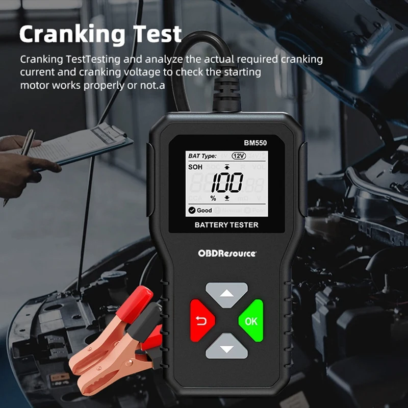 자동차 배터리 테스터, BM550, 6V, 12V, 24V, 100-2000 CCA, 2Ah-220Ah 배터리 시스템, 자동 배터리 분석기, 자동차 배터리 도구 감지