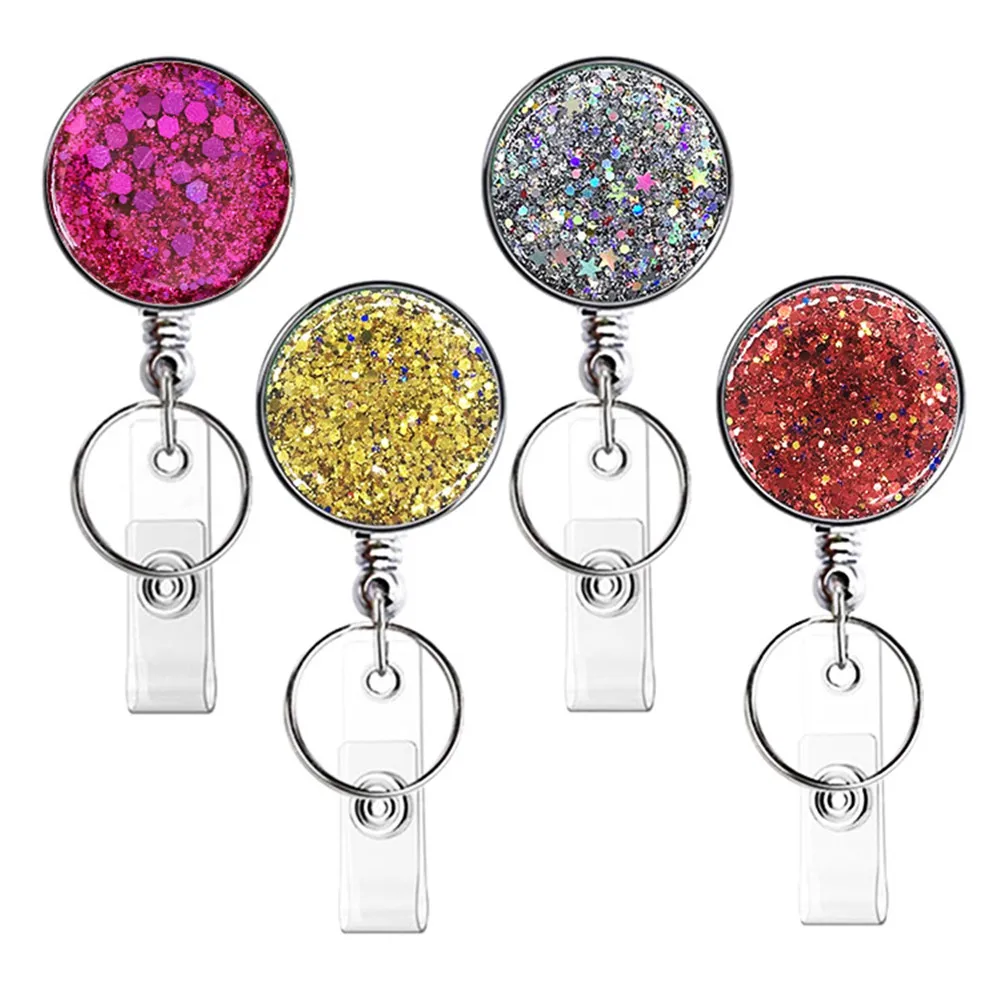 Glitter Sequins Drops Retractable Badge Reel Id Badge Holder With