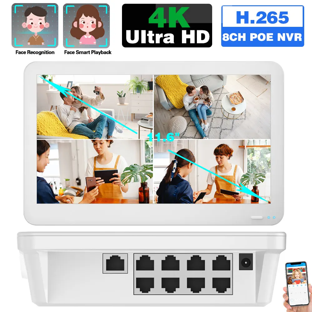 Videoregistratore Cctv Nvr 8 Canali 4K H.265 Poe Nvr Riconoscimento Facciale 8Mp Poe Videoregistratore Di Sorveglianza Di Rete 8Ch Xmeye Nvr 4Ch 5Mp