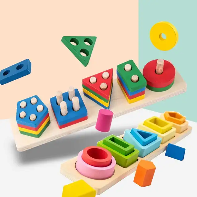 Montessori Wood Toys for Kids Wooden Sorting Stacking Toys for Baby Toddlers Educational Shape Color Sorter Preschool Kids Gifts