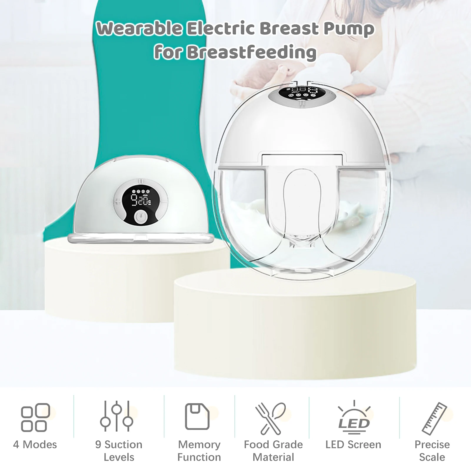 S32 Wearable Breast Pump for Breastfeeding Electric Breast Pump Hands FreeLow Noise with Memory Pause Functions 24mm Flange 2