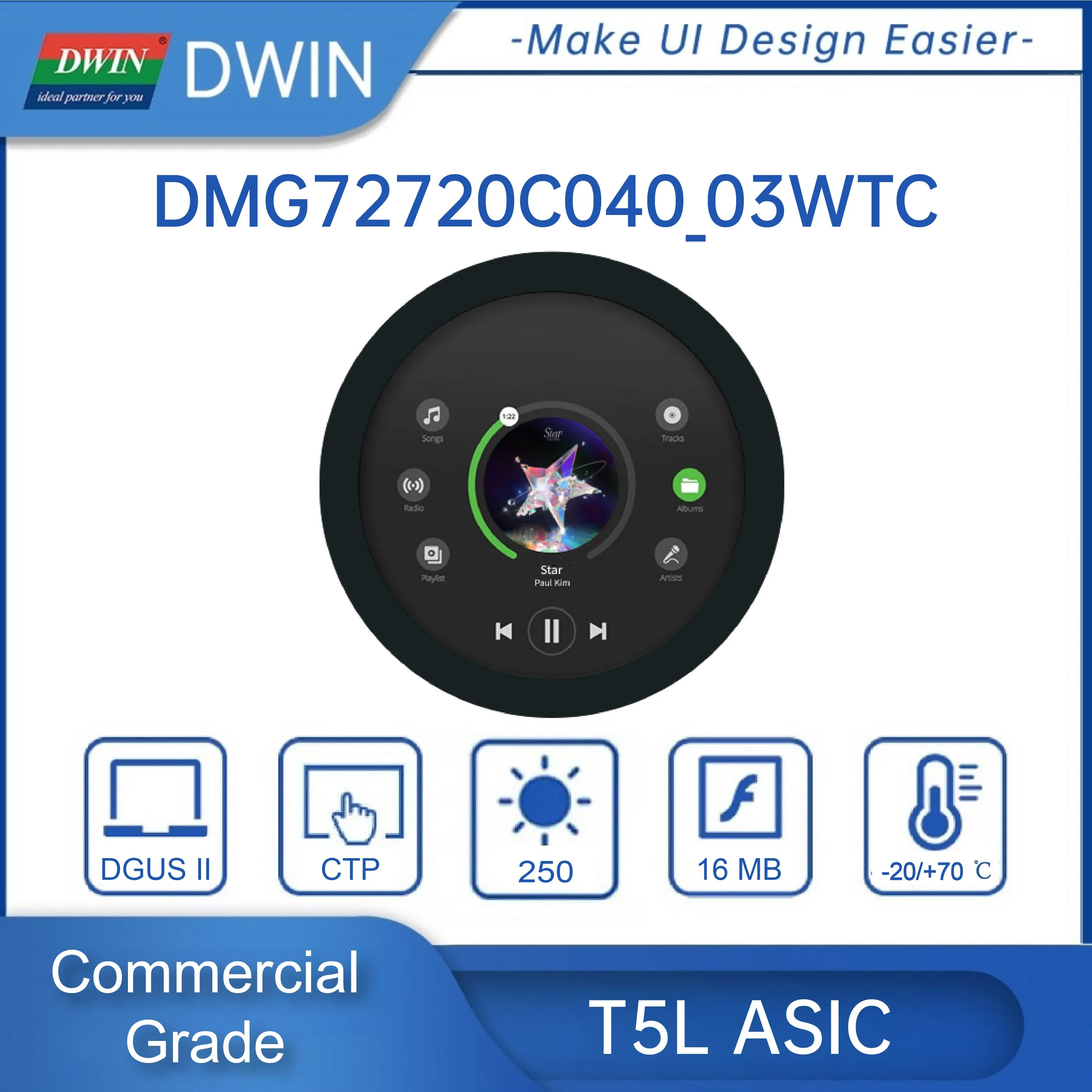 DWIN HMI 4 Inch Circular Display 480*480 with Round IPS TFT LCD for Arduino STM32 ESP32 MCU DMG72720C040_03W