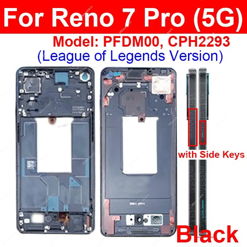 OPPO Reno7 Pro용 LCD 미들 프레임 하우징, 전면 프레임 미들 케이스, 측면 키 수리 부품, 5G PFDM00 CPH2293