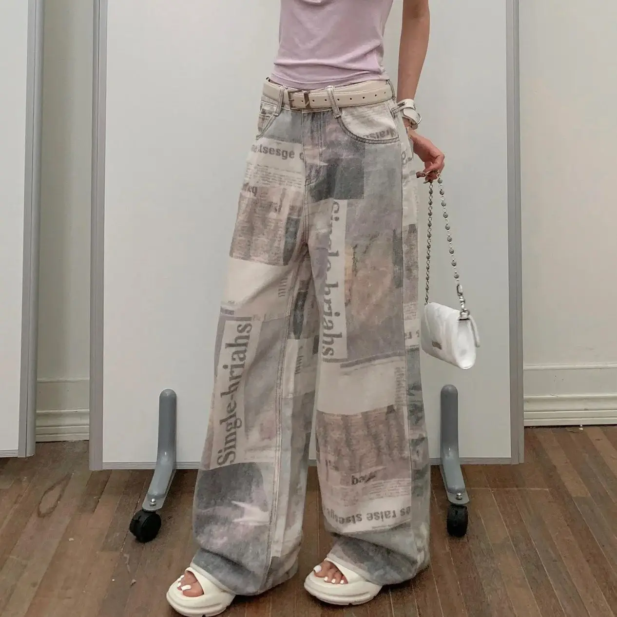 

Jeans Women Straight Newspaper Denim Pant Long Full Trouser #y2k e-girl fairycore 2000s grunge aesthetic plus size 4XL harajuku