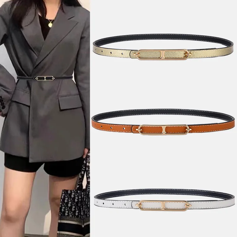 PIKADINGNIS Adjustable PU Leather Ladies Dress Belts Skinny Thin