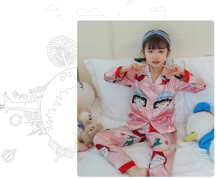 ladies pajama sets	 Cartoon Printing Pajama Set for Child Kids Casual Nightwear Children Pyjama Suits Sleepwear Silk Long Sleeve Nightwear Pijamas custom pajama sets	