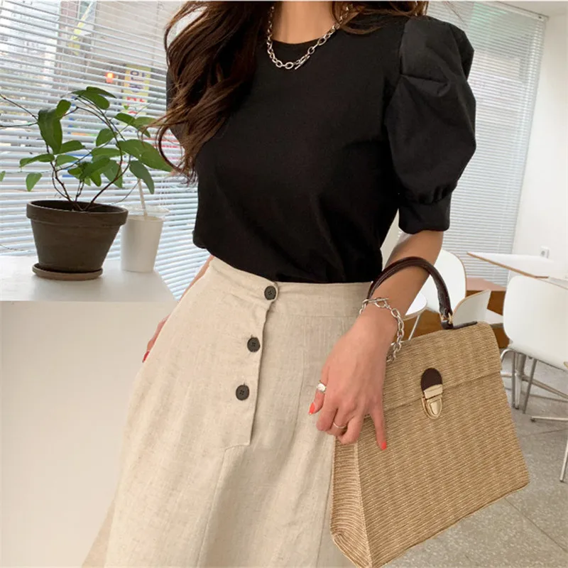 denim skirt HziriP High Waist Skirts Womens 2021 New Summer OL Elegant Vintage Stylish Solid Cotton Linen A-Line Irregular Split Long Skirt skirt top