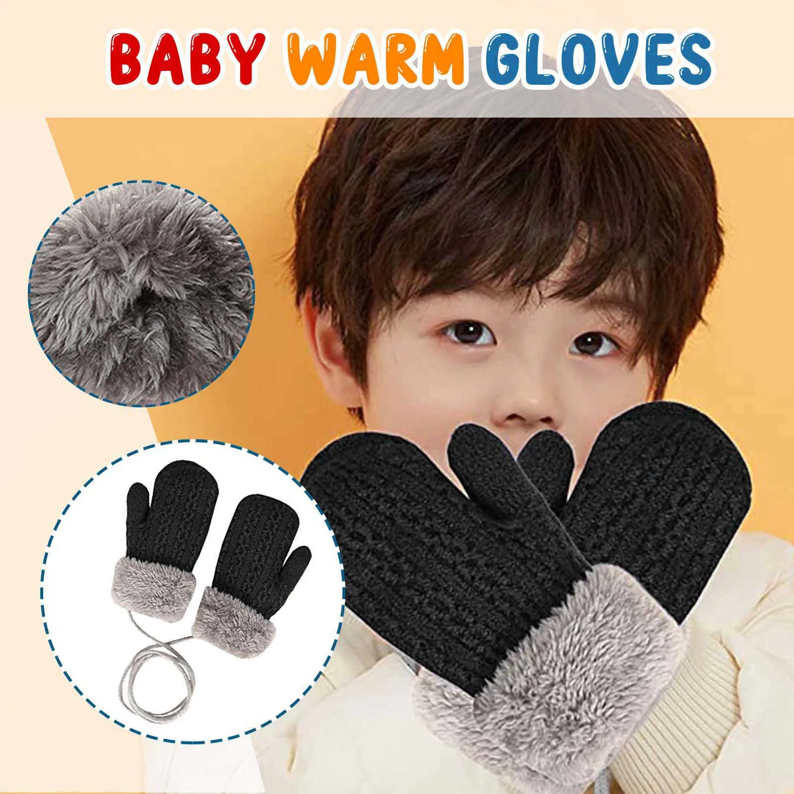 Winter Wool Knitted Gloves for Baby Boys Girls Warm Plush Thick Full Finger Baby Kids Gloves Mittens перчатки детские зимни