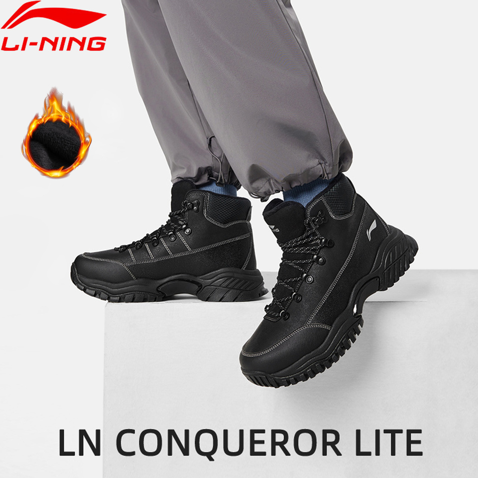 Li-Ning Unisex LN CONQUEROR LITE Lifestyle Shoes Fleece Winter Warm Mid-Top Reflective LiNing Sports Casual Shoes AGCV393