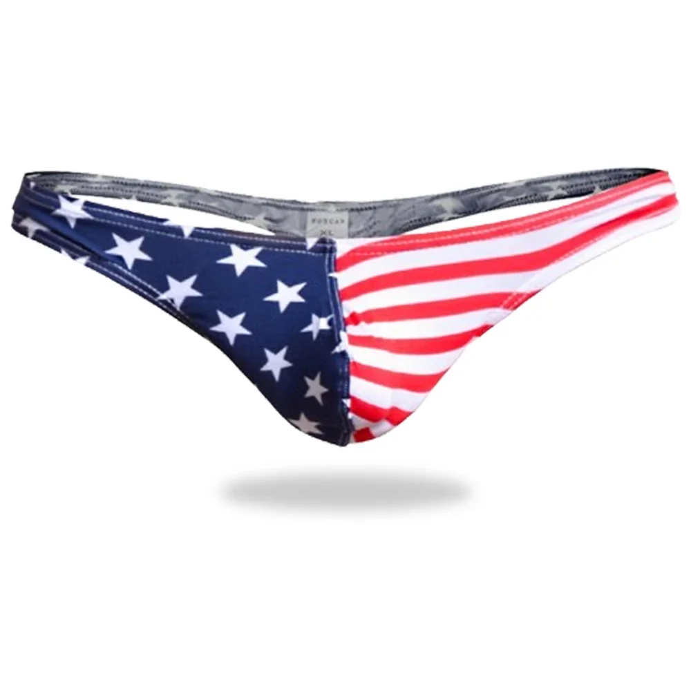 Sexy Men USA Flag Printed Briefs G Strings Thongs Slips T Back Hombre Underwear American Flag Stripe Printed Thongs Male Panties