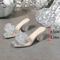 Aneikeh 2026 New Women's Water Diamond Flower Sandals with Transparent Thick Bottom Party Dress PVC Slippers Mules High Heels - Image 6