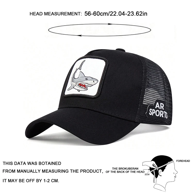 Baseball Caps Unisex Shark Patch Embroidery Baseball Net Caps Spring Summer Outdoor Adjustable Casual Sunscreen Hat