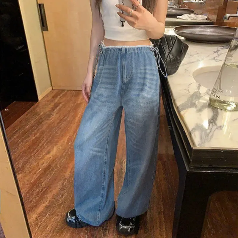 임산부를위한 봄 가을 긴 청바지 바지 바닥 길이 스트레이트 레그 와이드 레그 배꼽 지지대 없음 편안한 캐주얼 바지