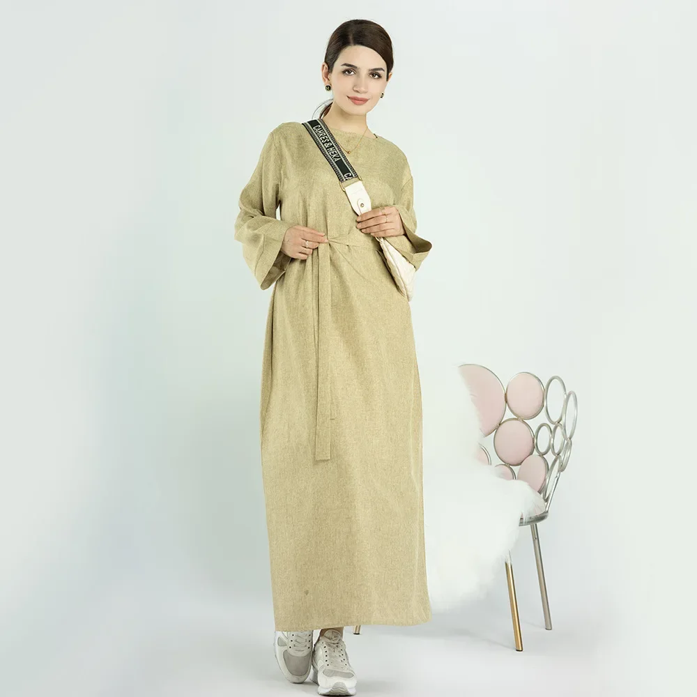 Casual Abaya for Women Cotton Linen Plain Islamic Long Dress Dubai Turkish Modesty Kaftan Muslim Hijab Robe Summer Closed Abayas