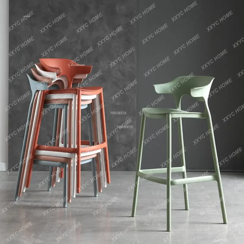 

Nordic Minimalist Plastic Bar Chairs Modern Bar Furniture Cafe Backrest Home Stackable Designer Creative High Stools