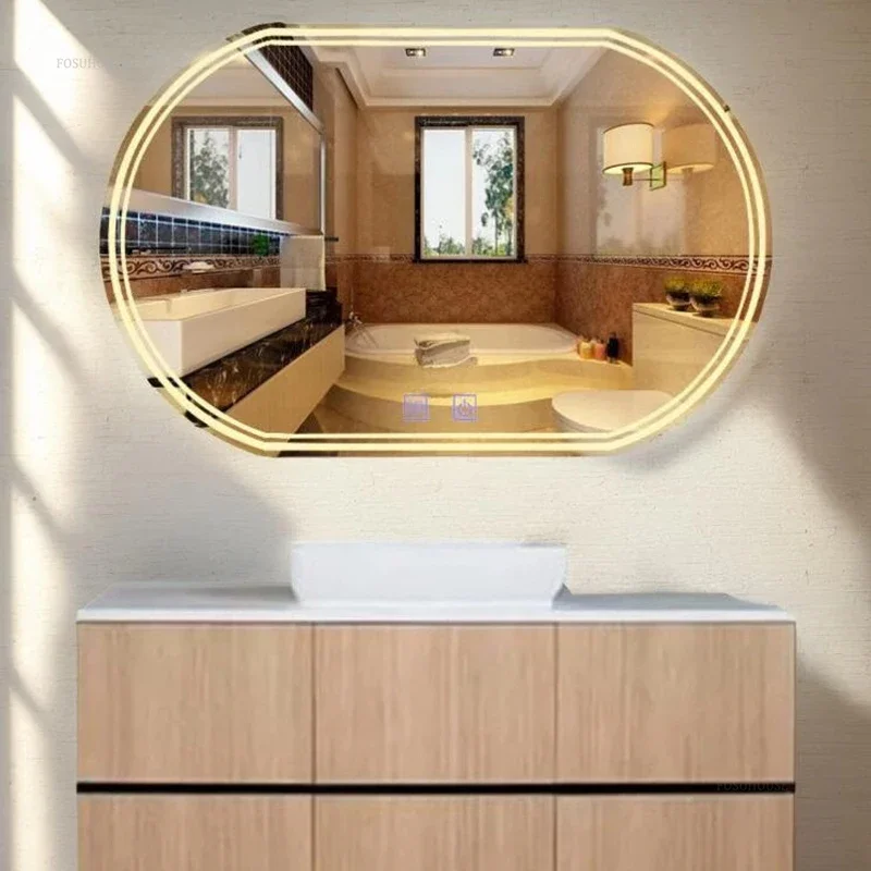 European Simple Mirror for Toilet Touch Screen Luminous Defogging Bath Mirrors Smart Light Luxury Household Mirrors for Bedroom