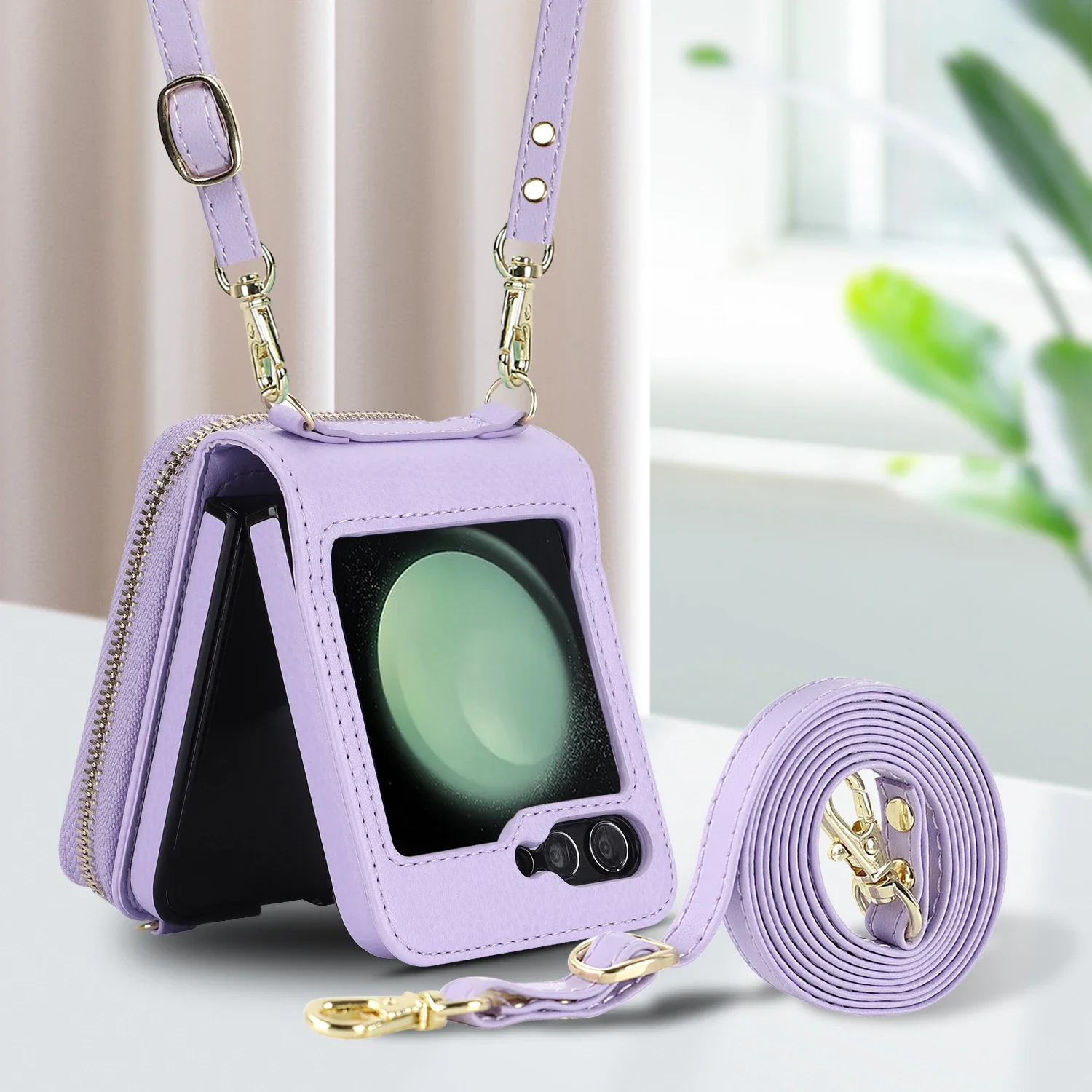 Elegant Crossbody Leather Wallet Case with Zipper Purse and RFID Protection