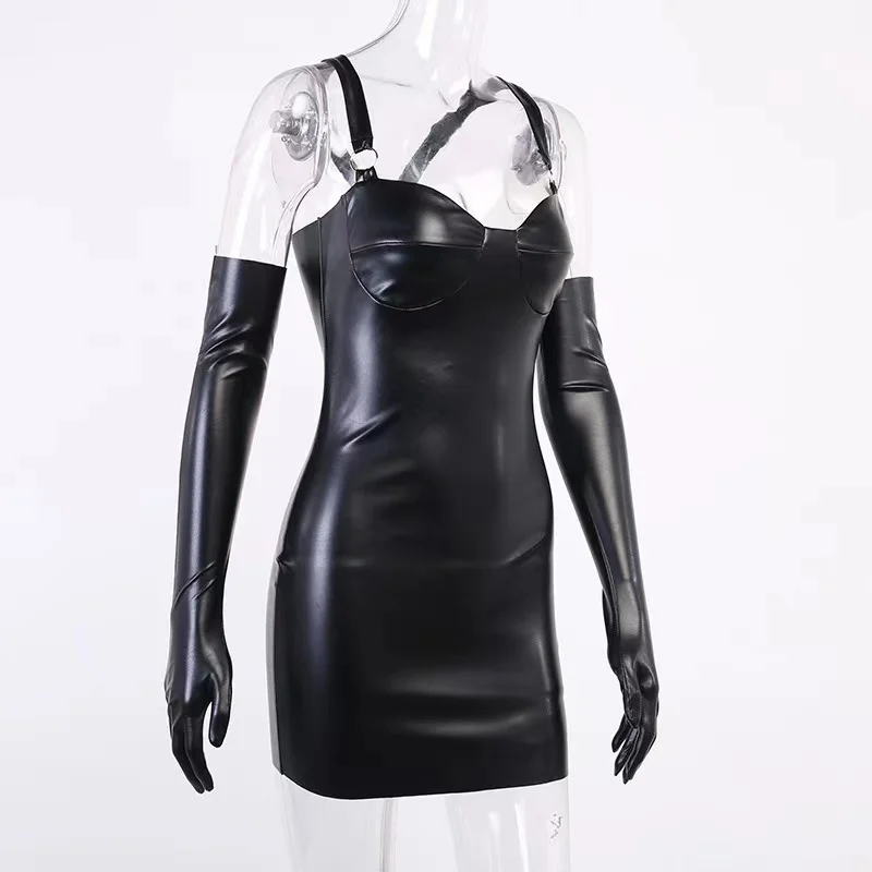 Y2K Punk Faux Leather Gothic Sexy Mini Dress