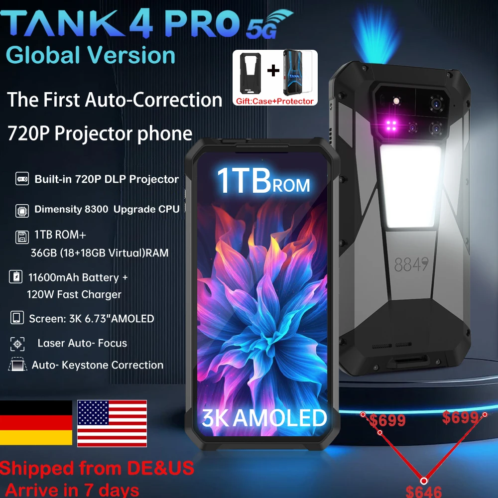 防水 防塵 耐衝 8849 Tank 4 pro 18GB/1TB TANK 4 Pro - World's First 720P Projector Rugged Phone with